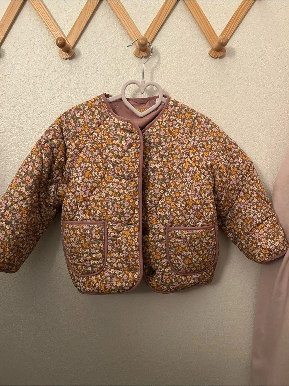 Zara Floral Quilted Puffer Jacket - Pink & Brown